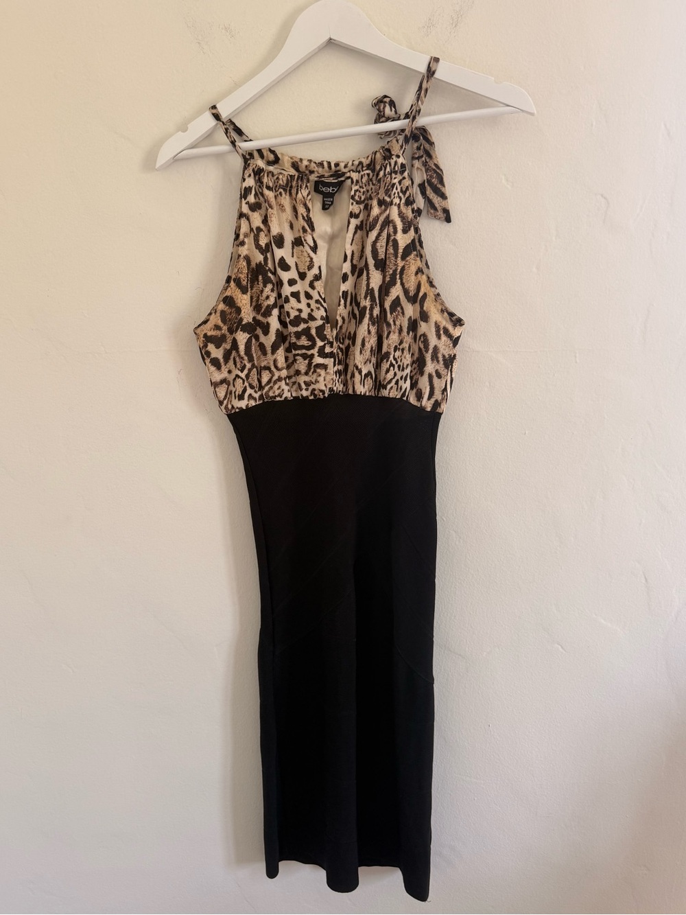 Bebe Leopard Print Halter Midi Dress - Black & Beige